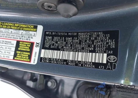 2015 Toyota Corolla L z USA, uszkodzony, nr VIN 2T1BURHE4FC449004